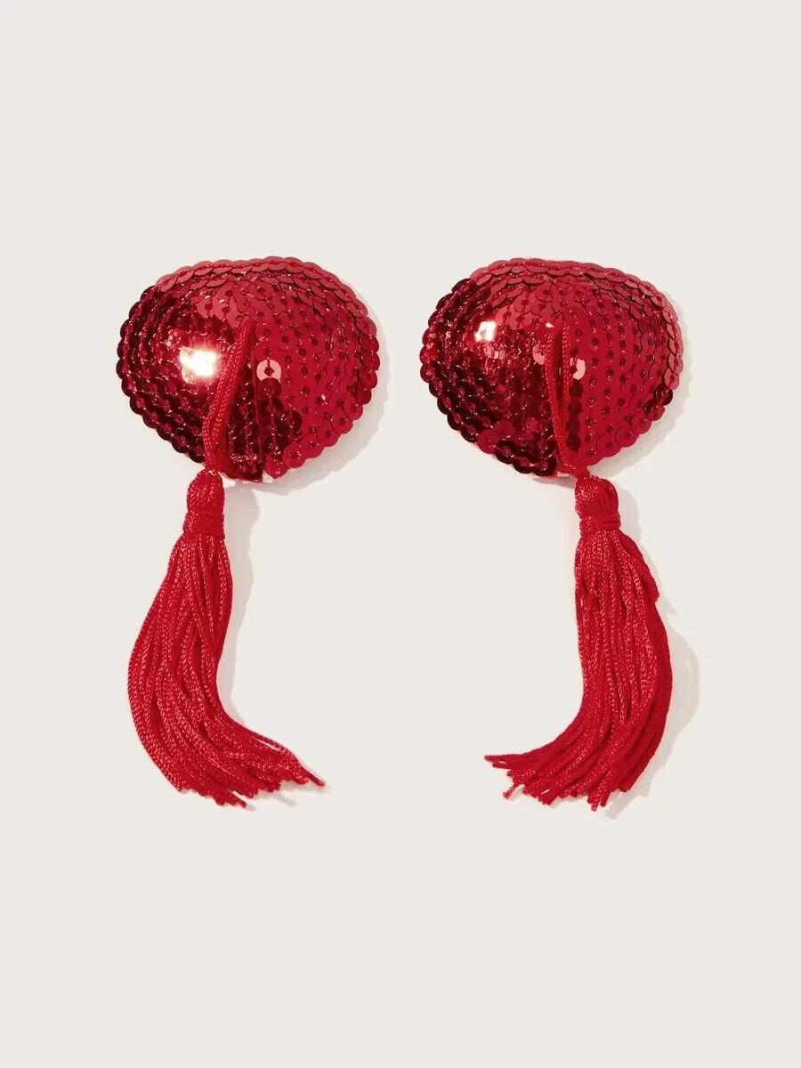 Womens Red Sequin Tassel Reusable Nipple
